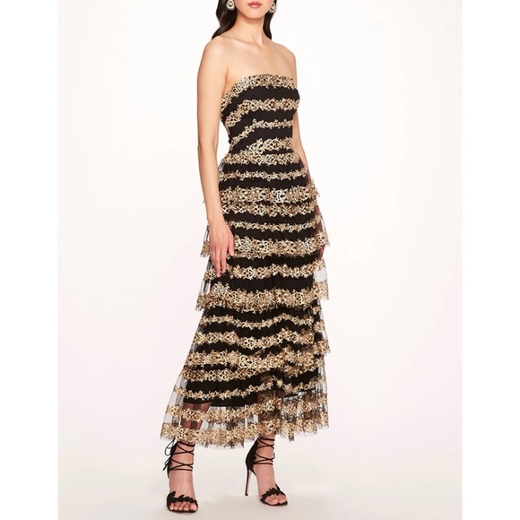 MARCHESA Metallic Filigree Midi Dress NEW - Picture 4 of 9